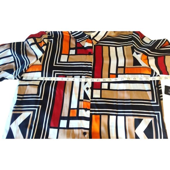 Karl Lagerfeld Womens Abstract Geometric Button-Down XL Long Sleeve Blouse Shirt - Picture 11 of 12